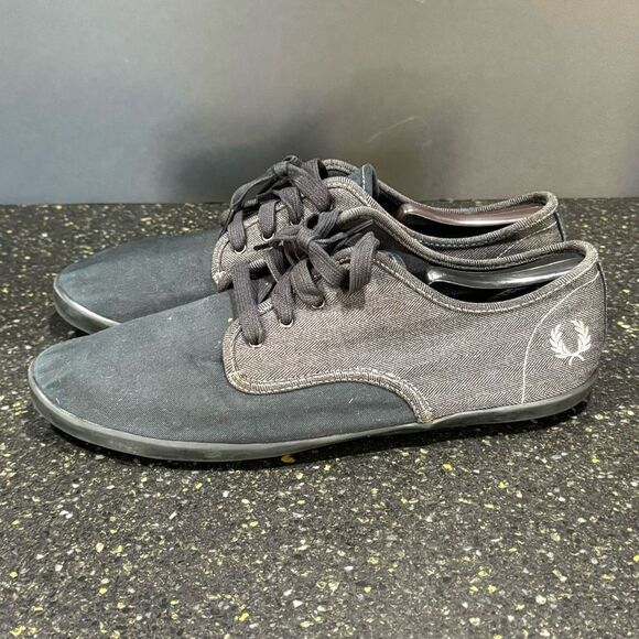 Fred Perry Black/Gray Canvas Retro Sneakers. Size 12. - Picture 5 of 10